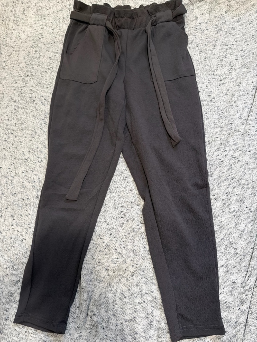 Hot Kiss Black Paperbag Waist Track Pants with Self-Tie Belt